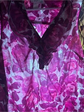 LOFT Pink Floral V-Neck Blouse